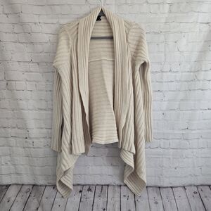 Talbots Pure Cashmere Cream Open Front Ribbed Women Sweater Shawl Cozy Sz M